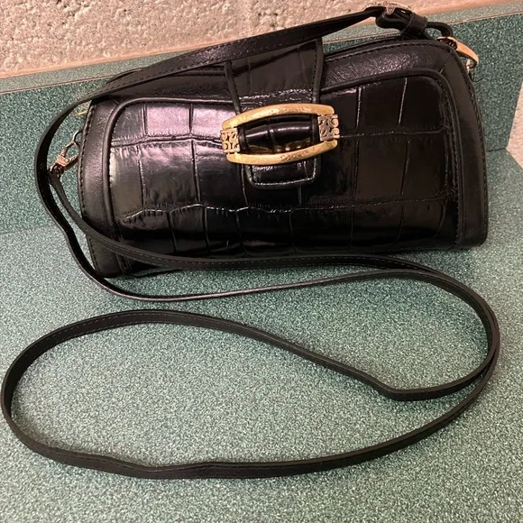 Brighton Crossbody Black Leather Bag Purse Croc Embossed Western Cowgirl Cottage - Picture 3 of 17